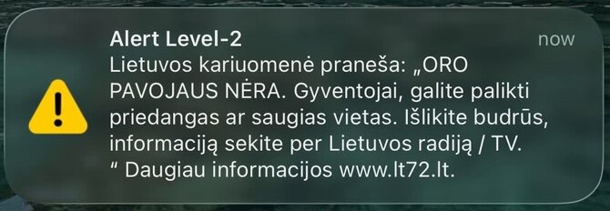 Kariuomenė praneša oro pavojaus nėra