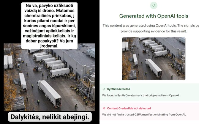 Kairėje – nuotrauka iš „Facebook“. Dešinėje – „OpenAI“ aptiko vandens ženklą