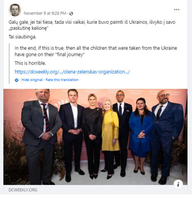 Oleną Zelenską apkaltino prekyba vaikais/Ekrano nuotrauka iš „Facebook“