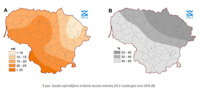 Lietuvos hidrometeorologijos tarnyba/Saulės spindėjimo trukmė sausio mėnesį