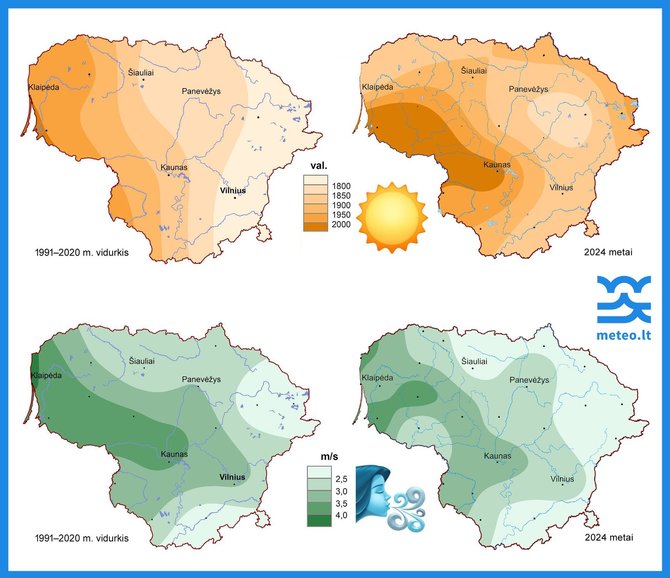 Lietuvos hidrometeorologijos tarnyba/Saulė ir vėjas Lietuvoje: 1991–2020 m. laikotarpiu ir 2024 m.