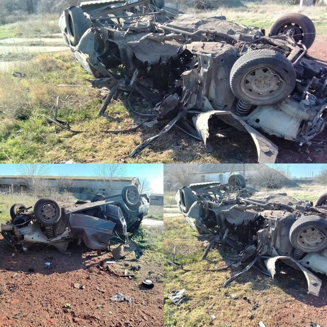 Ukrainos karinė žvalgyba/ „Telegram“/Sprogęs rusų kariškių automobilis