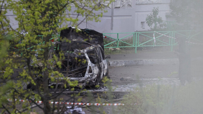 Socialinių tinklų nuotrauka/Prie Maskvos susprogdintas automobilis