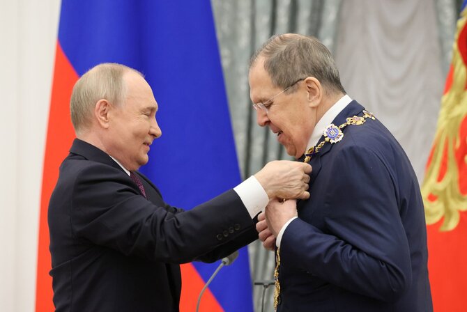 „Zuma press“/„Scanpix“/Vladimiras Putinas, Sergejus Lavrovas