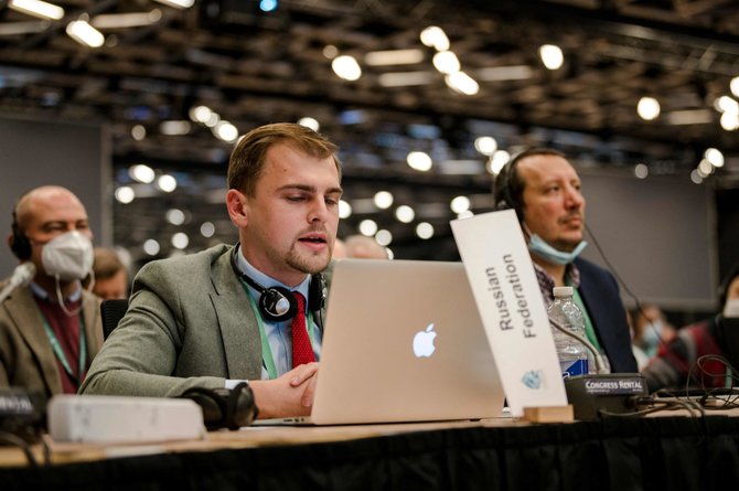 „AFP“/„Scanpix“/Rusijos delegatas konferencijoje Denisas Rebrikovas