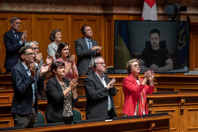 „AFP“/„Scanpix“/V.Zelenskis kreipėsi į Šveicarijos parlamentą