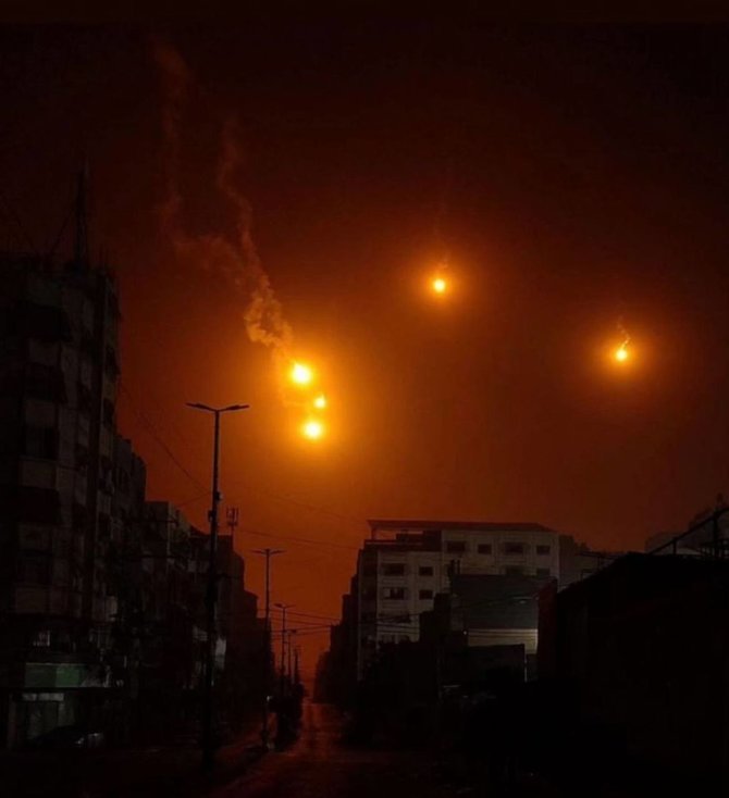 Eye on Palestine/ „Telegram“/Izraelio raketos virš šiaurinės Gazos dalies