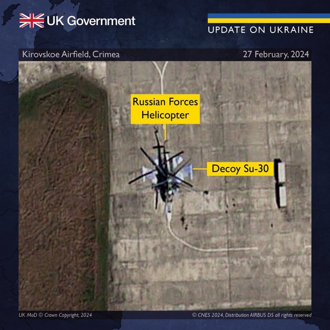 Jungtinės Karalystės gynybos ministerija/ „X“/Rusijos bandymai slėpti savo orlaivius