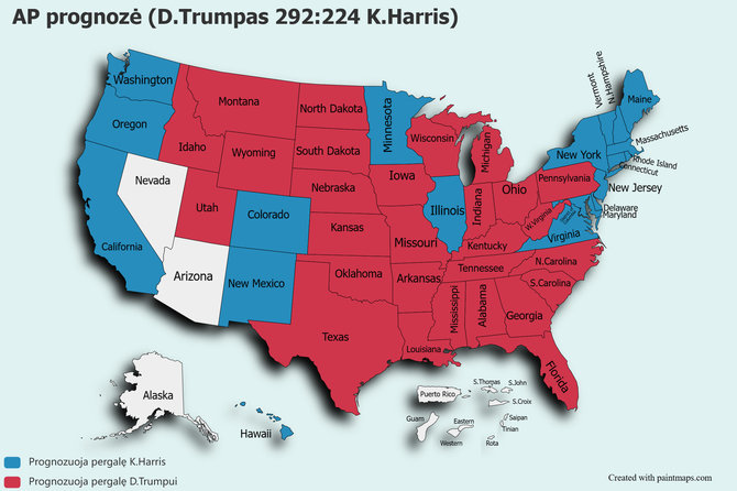 15min/AP prognozė (D.Trumpas 292:224 K.Harris)