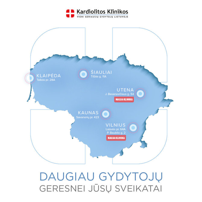 Įmonės nuotr./ „Kardiolitos klinikų“ žemėlapis Lietuvoje