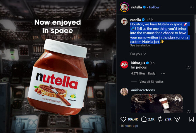 Ekrano nuotrauka/„Nutella“ kosmose