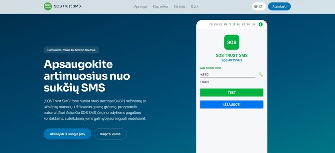 Ekrano nuotrauka/SOS Trust SMS