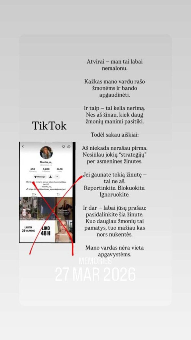 Ekrano nuotr./Monikos Ra žinutė