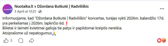 „Facebook“ nuotr./Informacija apie Džordanos Butkutės koncertą