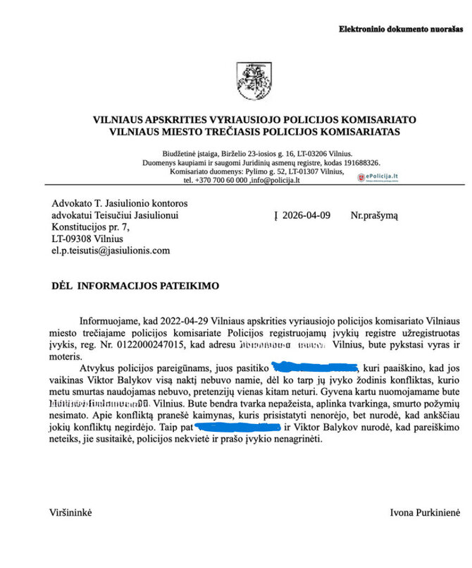Dokumento nuotrauka/Policijos išrašas
