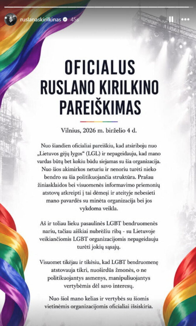 „Instagram“ nuotr./Ruslano Kirilkino pareiškimas