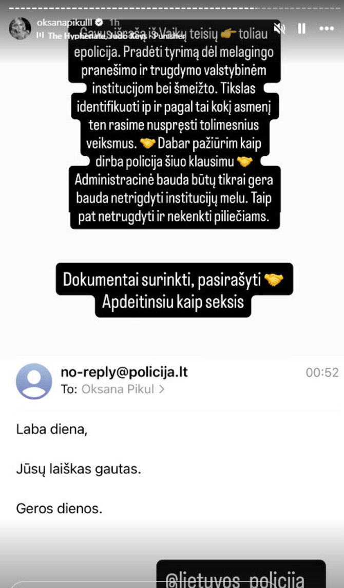 „Instagram“ nuotr./Oksanos Pikul įrašas