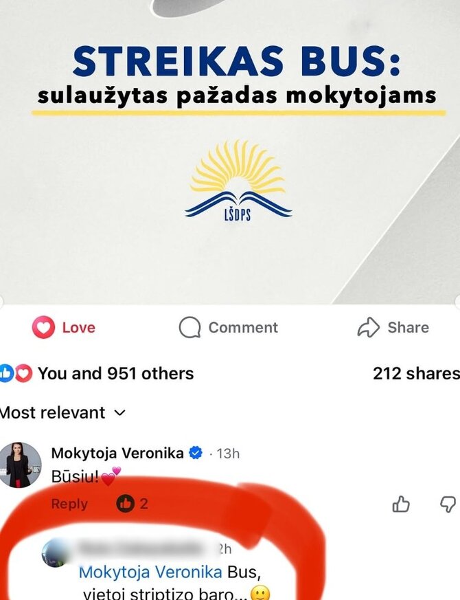 „Instagram“ nuotr./Mokytojos Veronikos įrašas
