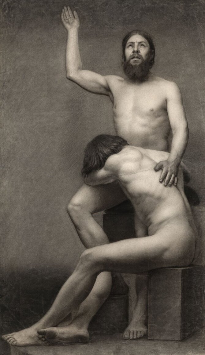 Lietuvos nacionalinio dailės muziejaus nuotr. /Vincentas Slendzinskis (1838–1909). Dviejų figūrų aktas. XIX a. vidurys. Popierius, anglis. Lietuvos nacionalinis dailės muziejus