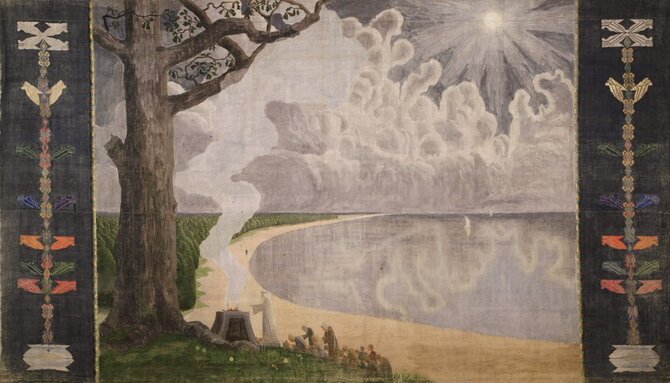 Pranešimo autorių nuotr. /M. K. Čiurlionio kurta „Rūtos“ draugijos salės scenos uždanga, 1909 m. Nacionalinis M. K. Čiurlionio dailės muziejus.