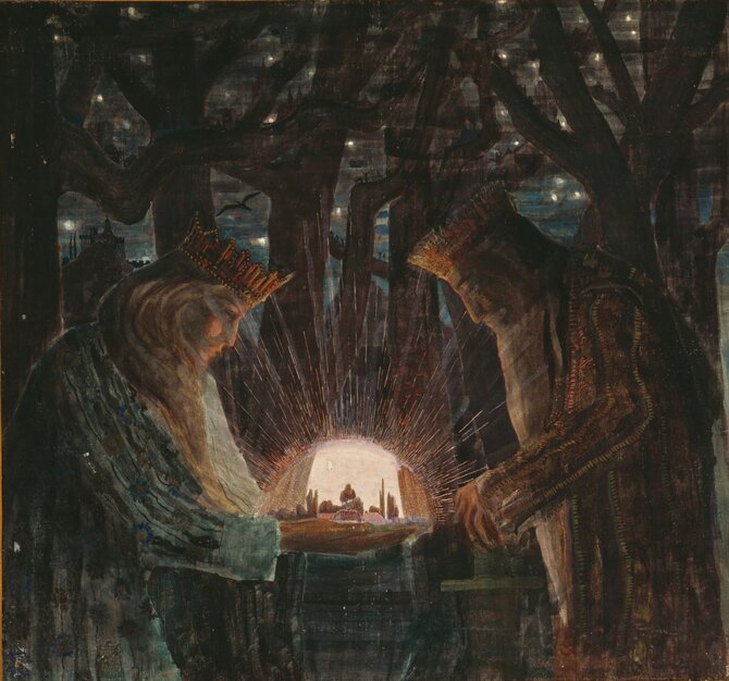 Nacionalinio M.K.Čiurlionio dailės muziejaus nuotr. /Mikalojus Konstantinas Čiurlionis „Pasaka (Karalių pasaka)“ (1909 m.)
