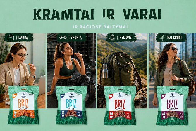 „Klaipėdos maisto“ nuotr./Klaipėdos maistas žengia į naują kategoriją: pristato inovatyvius vytintus mėsos užkandžius BRIZ
