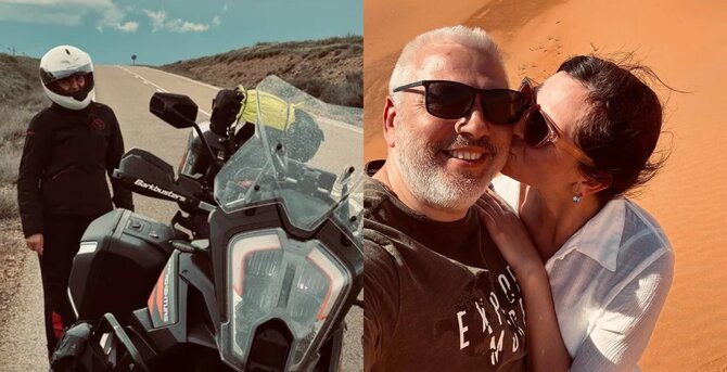 Asmeninio archyvo nuotr. / „15min“ fotomontažas / Martyno ir Agnės kelionės motociklu