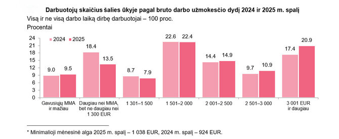 VDA/Darbuotojų skaičius pagal darbo užmokesčio dydį „ant popieriaus“