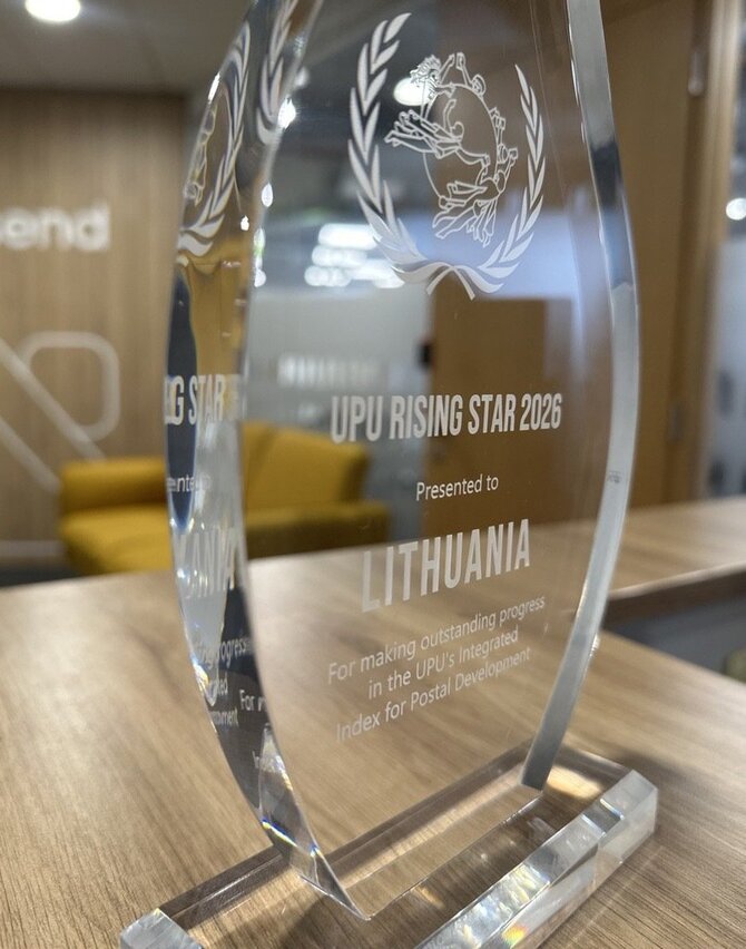 Lietuvos pašto nuotr./Lietuvos pašto transformaciją įvertino pasaulinė pašto bendruomenė: skirtas UPU „Rising Star“ apdovanojimas