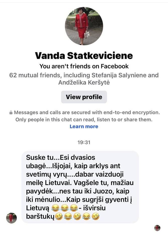 Soc. tinklų nuotr./Juozo Statkevičiaus mamos Vandos žinutė Danguolei