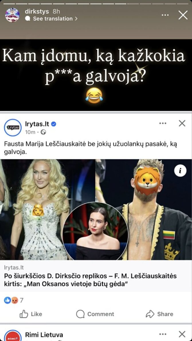 Soc. tinklų nuotr./Dominyko Dirksčio komentaras