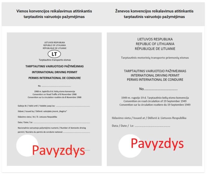 Tarptautinio vairuotojo pažymėjimo pavyzdžiai. „Regitros“ pav.