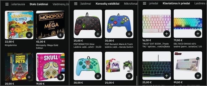 „Bolt Food“ ekrano nuotr., darytos 2025.12.10. Kainos ir pasiūlymai gali keistis/„Game Room“ prekės