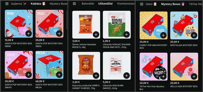 „Bolt Food“ ekrano nuotr., darytos 2025.12.10. Kainos ir pasiūlymai gali keistis/„Candy POP“ prekės