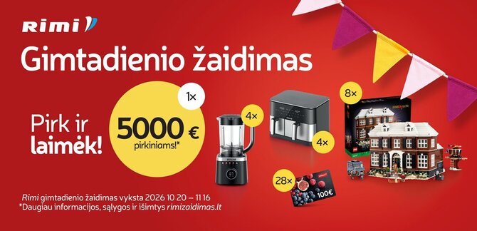 UAB „Rimi Lietuva“ nuotr./„Rimi“ švenčia gimtadienį: pirkėjams – galimybė laimėti 5000 eurų apsipirkimams ir kitų prizų