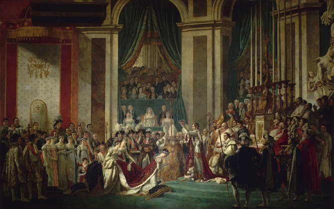 Wikipedia.org nuotr./Jacques'o-Louis Davido paveikslo „Imperatoriaus Napoleono įšventinimas ir imperatorienės Josephine karūnavimas Paryžiaus Dievo Motinos katedroje 1804 metų gruodžio 2-ąją“ reprodukcija