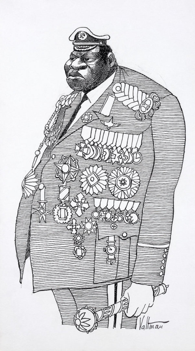 Wikipedia.org nuotr./1977 m. sukurta Edmundo S.Valtmano sukurta Idi Amino karikatūra