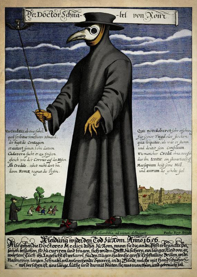Wikipedia.org nuotr./Tipinė maro gydytojo apranga Viduramžiais