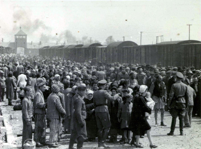 AFP/„Scanpix“ nuotr./Į Aušvico koncentracijos stovyklą atvežtų naujų kalinių rūšiavimas