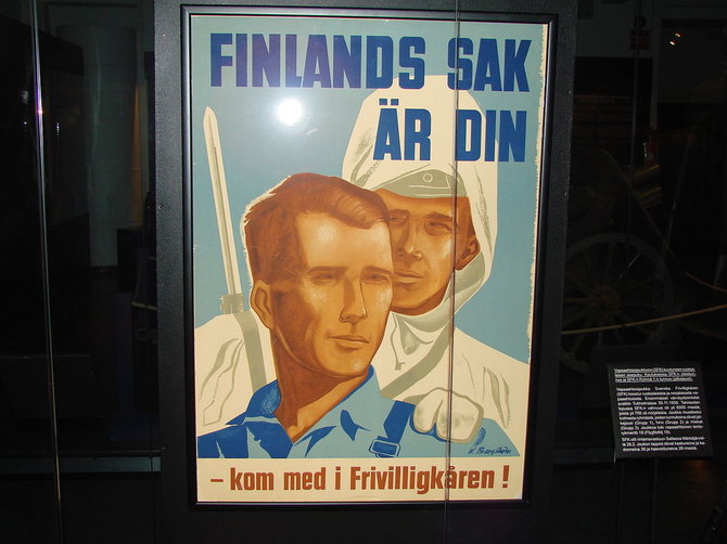 Wikipedia.org nuotr./Vienas iš Švedijos savanorių verbavimo plakatų. Užrašas skelbia: „Suomijos reikalas yra tavo reikalas – prisijunk prie savanorių korpuso!“