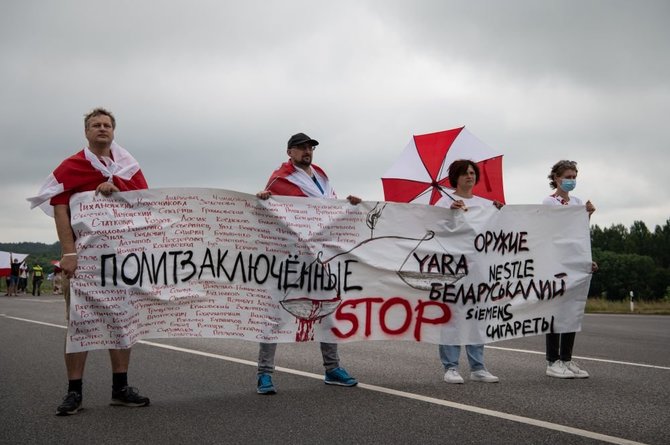 Gabrielės Navickaitės nuotr./Baltarusių protestas prie Medininkų pasienio punkto