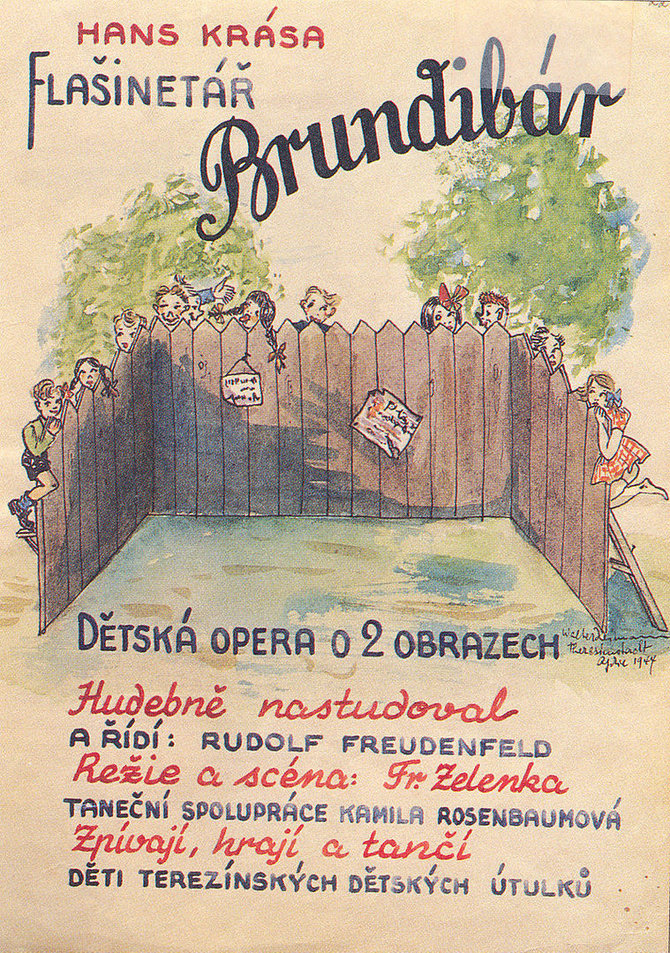 Wikipedia.org nuotr./Vaikiškos operos „Brundibaras“ plakatas Terezino gete (1944 m.)