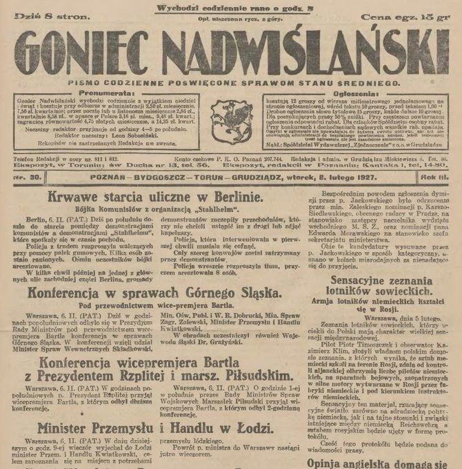„Goniec Nadwiślański“ numeris, kuriame skelbiama apie sovietų lakūnų duotus parodymus apie bendradarbiavimą su vokiečiais