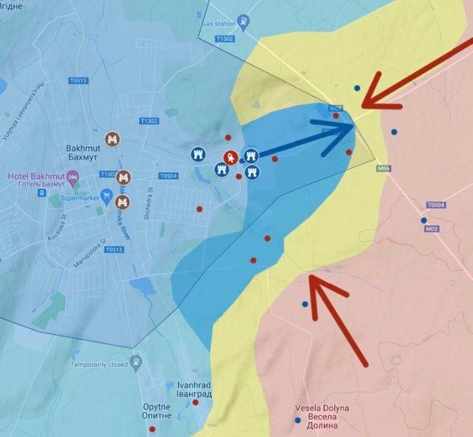 Ukrainos ginkluotųjų pajėgų generalinio štabo žemėlapis/Situacija fronte ties Bachmutu spalio 23 d.