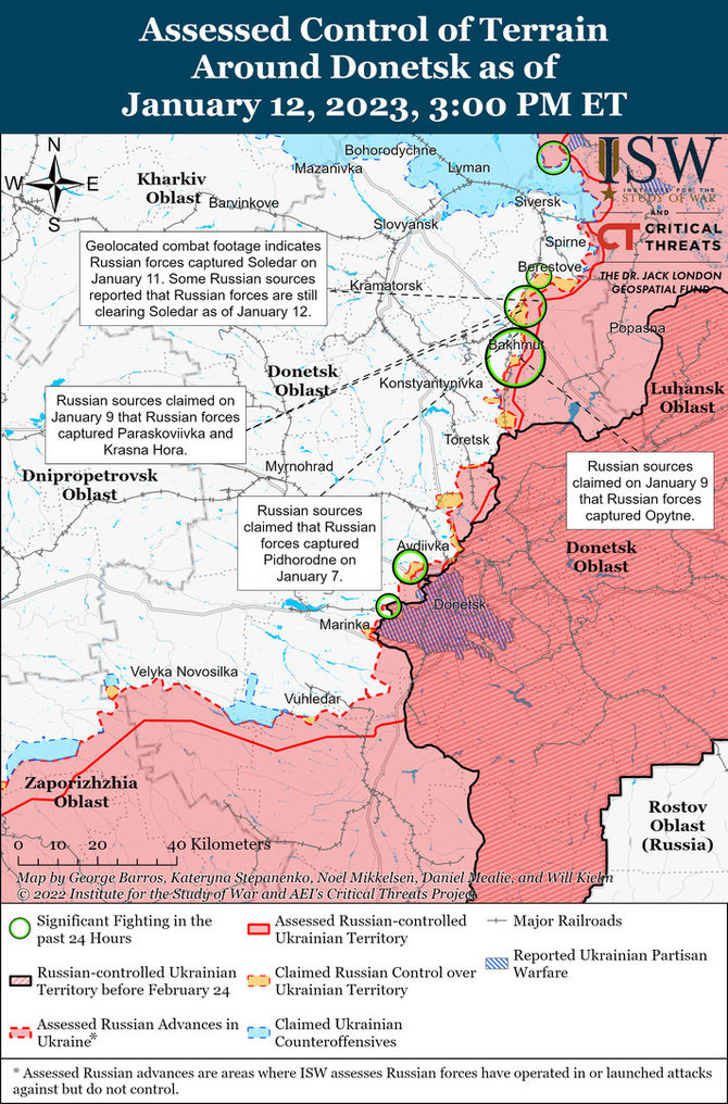 ISW žemėlapis/Situacija Donbaso fronte