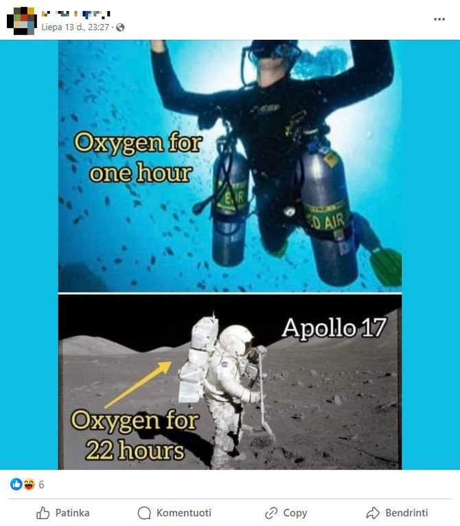 Ekrano nuotr. iš „Facebook“/Koliažas, kuriame mėginama palyginti narų ir astronautų kvėpavimo įrangą