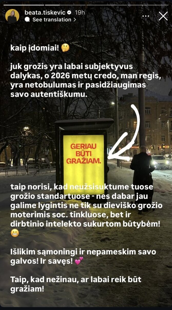 Beatos Tiškevič "Instagram" įrašas
