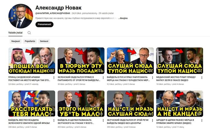 Aleksandro Novako vardu pavadintos „YouTube“ paskyros vaizdo įrašai