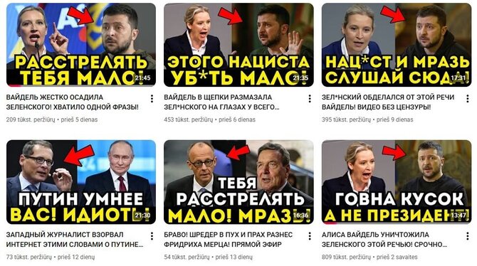 Tariamos A.Weidel ir V.Zelenskio priešpriešos motyvas panaudotas ne viename vaizdo įraše.