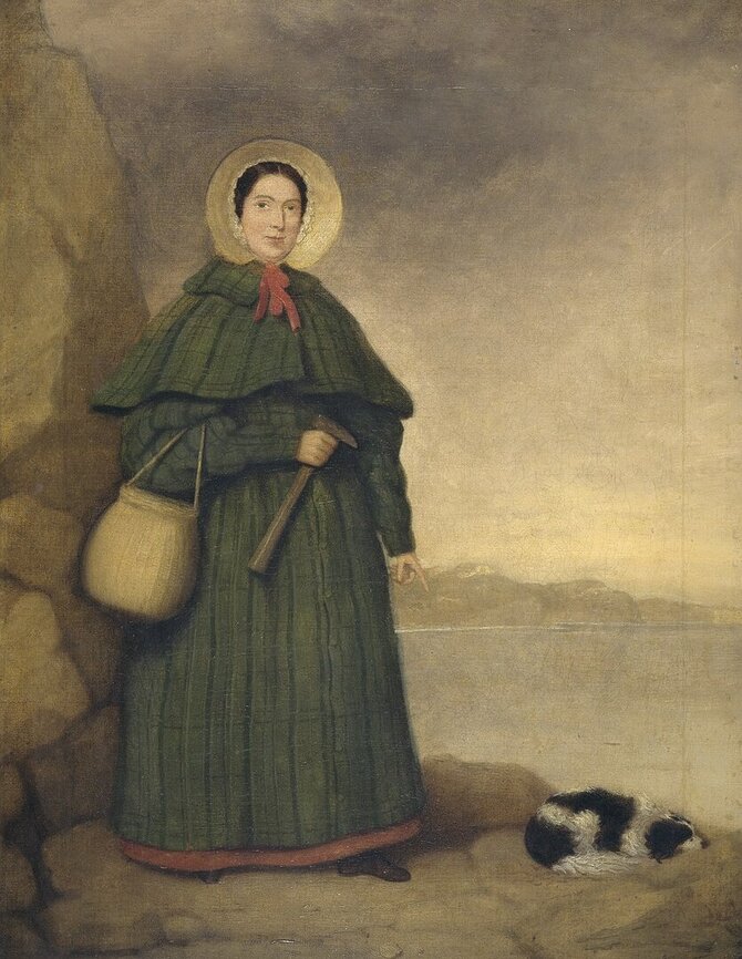 Wikipedia.org nuotr./Broliui Josephui priklausęs Mary Anning paveikslas. Čia ji pavaizduota su savo ištikimu šunimi Tray.